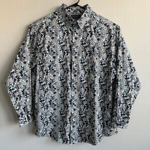 Roundtree and Yorke Blue and White Floral Button Down Shirt 2XT
